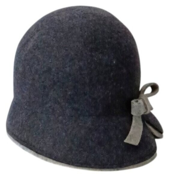 Vintage Lady\'s Danier Dark Grey Wool Felt Cloche‎ Hat w/Light Grey Ribbon & Trim main image 5